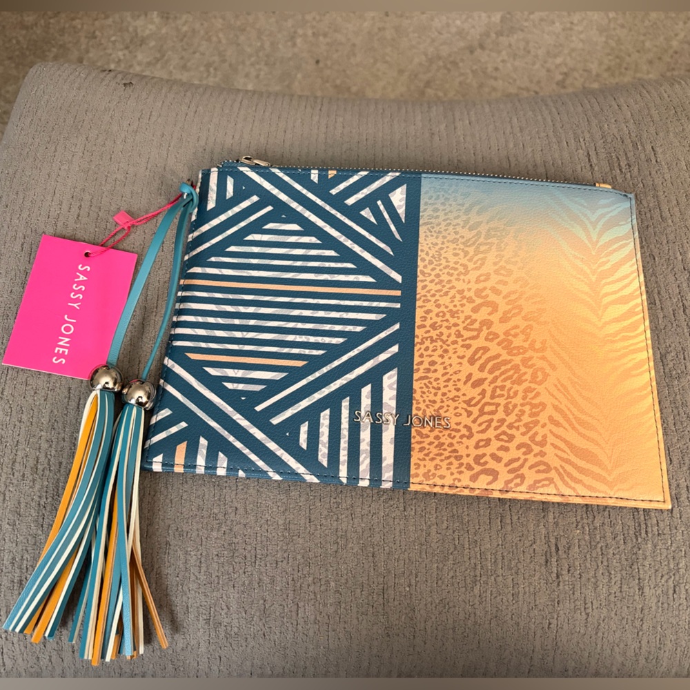 Sassy Jones Blue and Gold Patterned Clutch